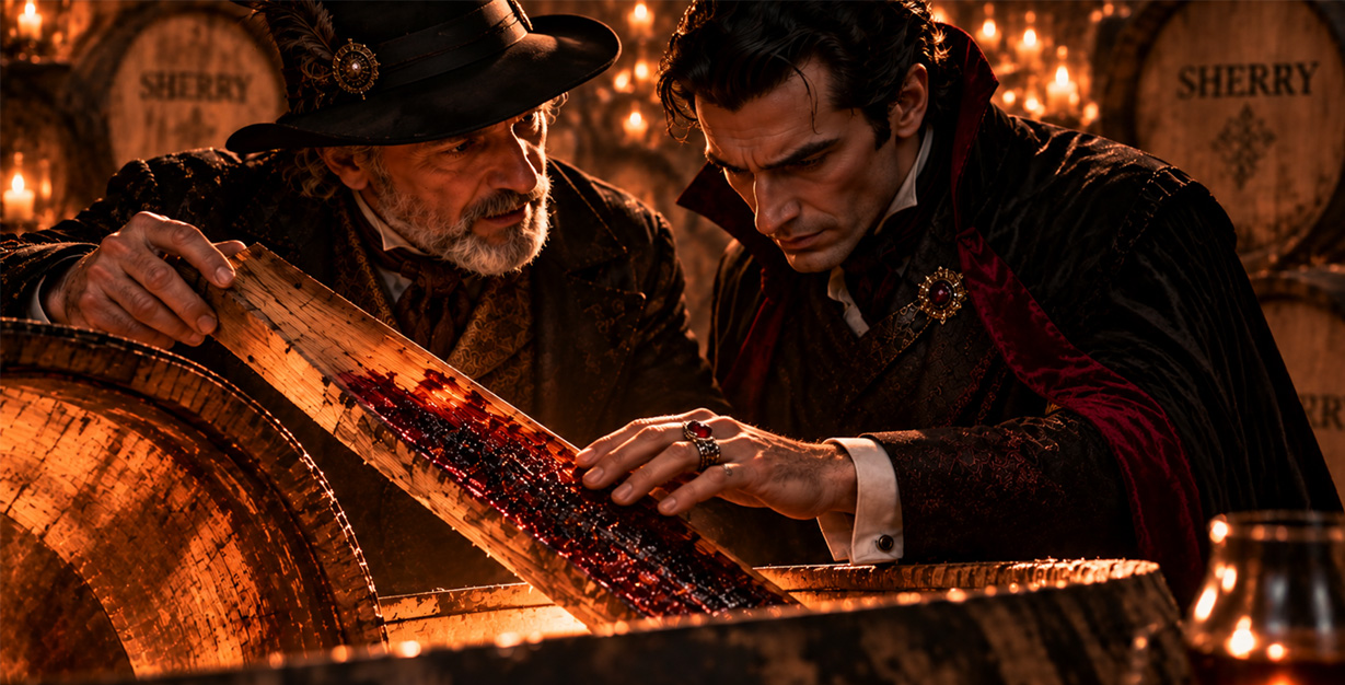 Dracula z kieliszkiem whisky