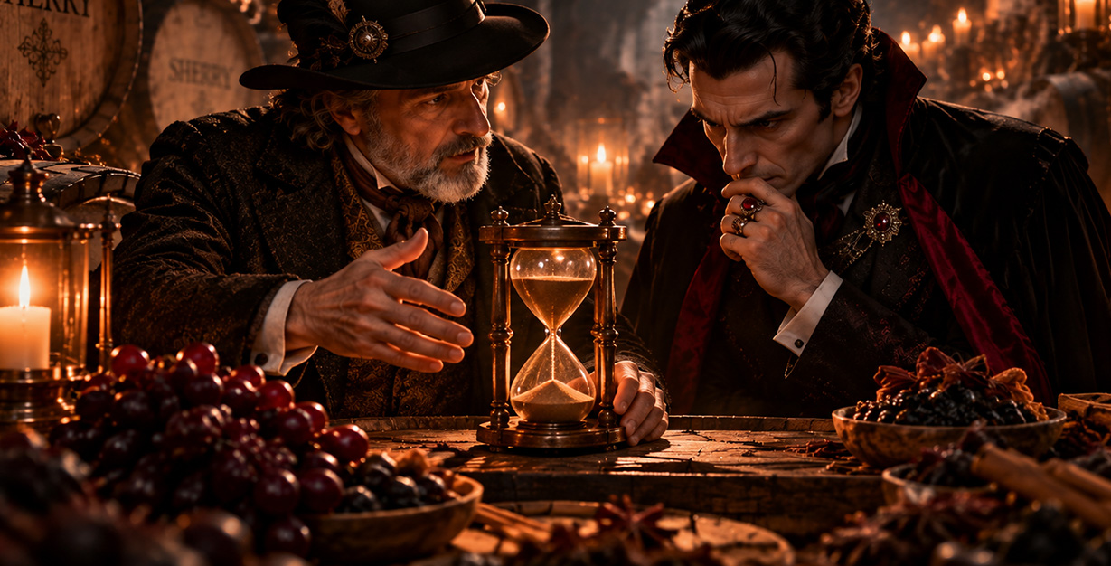 Dracula z kieliszkiem whisky
