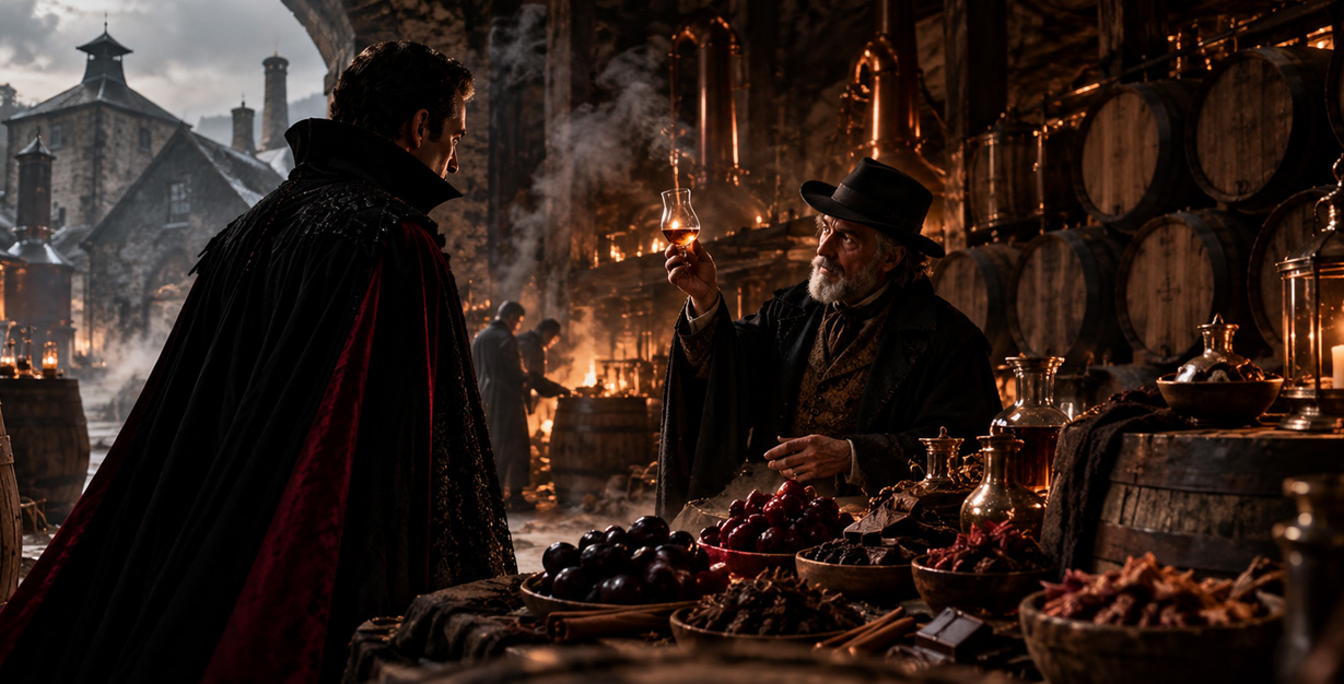 Dracula z kieliszkiem whisky