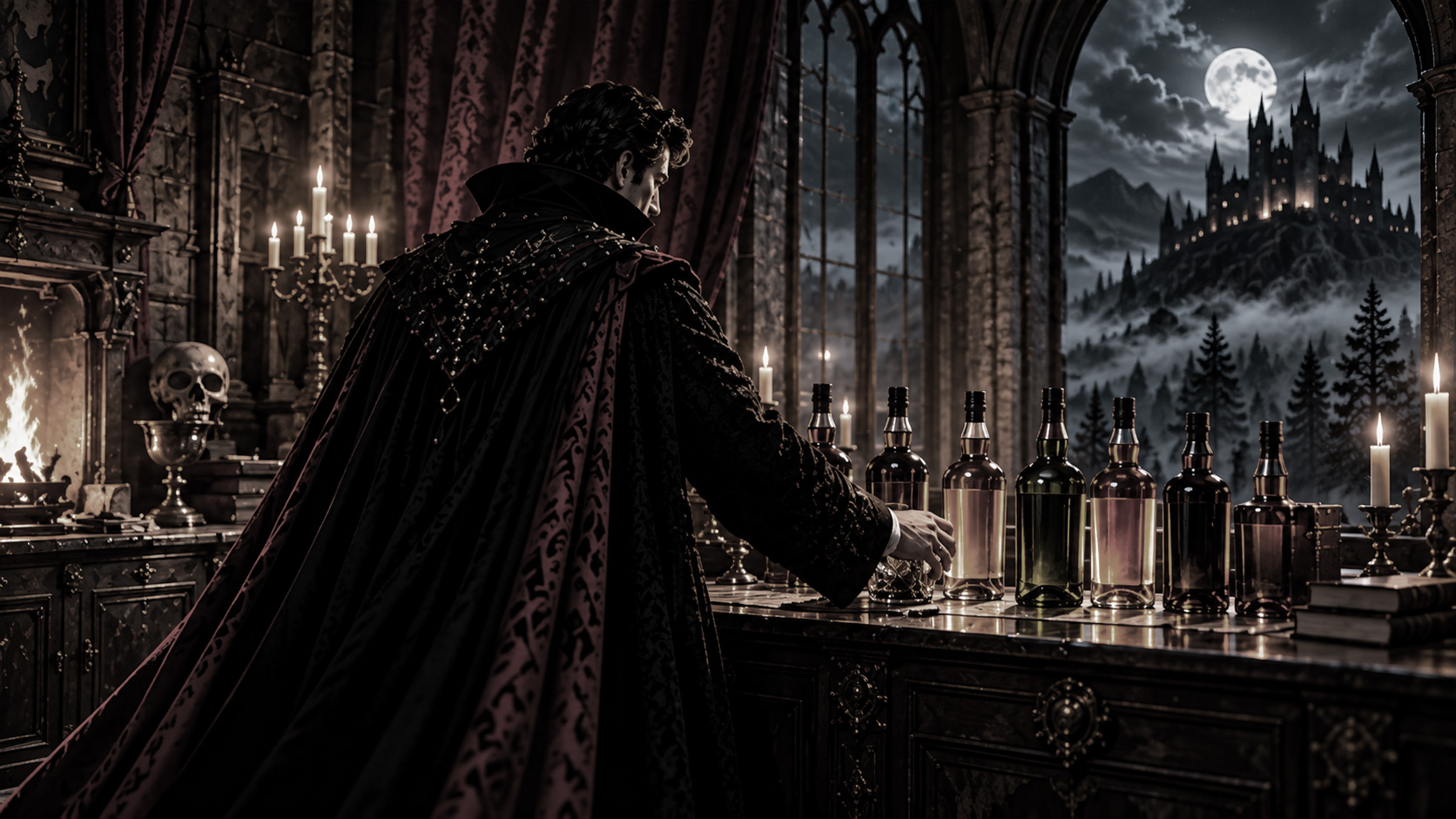 Dracula z kieliszkiem whisky